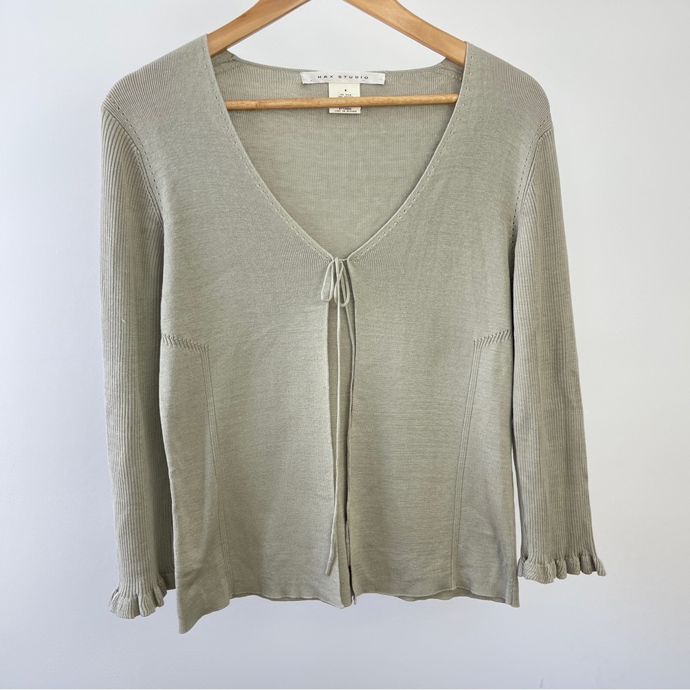 Max Studio Light Gray Silk Knit Top Cardigan Size S